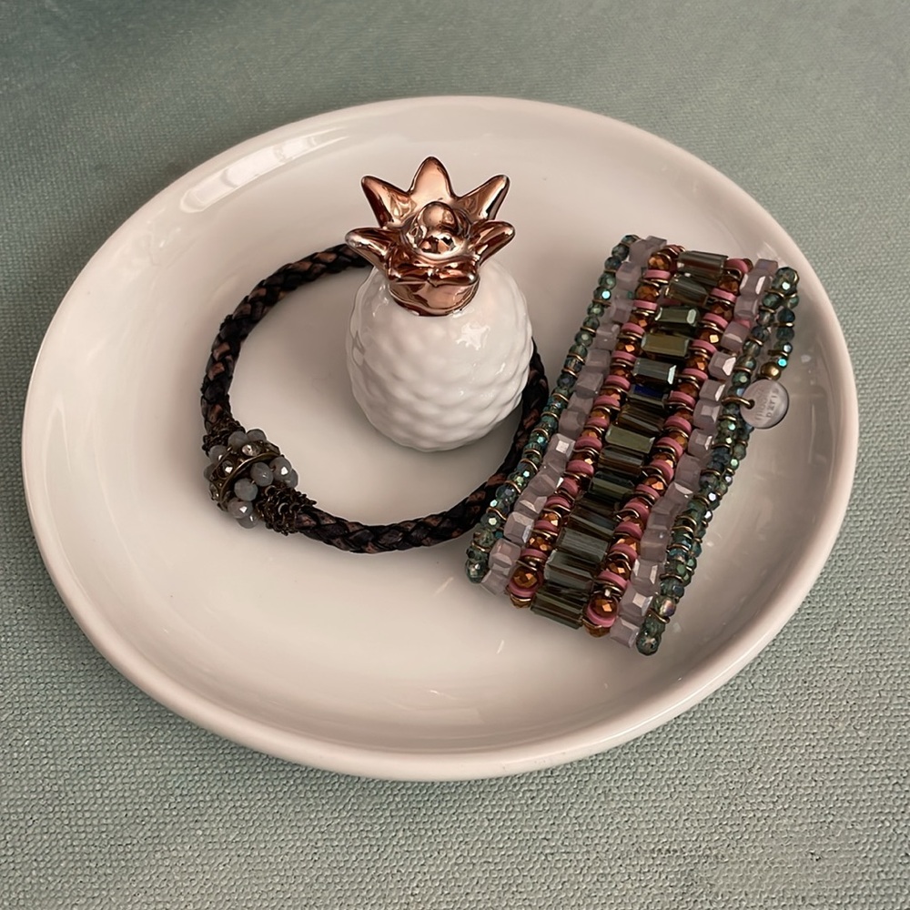Moon C Paris Beaded Multi Strand Bracelet + Braided Leather Bracelet